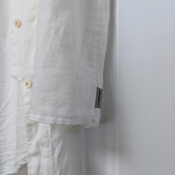 Eddie Bauer White Linen Blend Short Sleeves Button Front Top - Picture 8 of 11